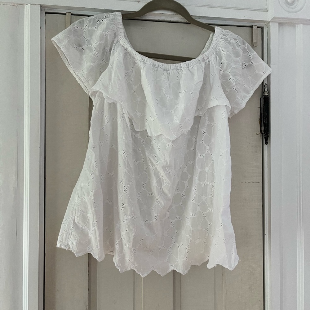 White Flutter Sleeve Ruffled Blouse with Bib Collar